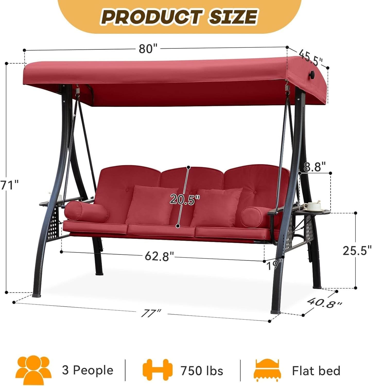 Three In One Outdoor Porch Swing With Canopy