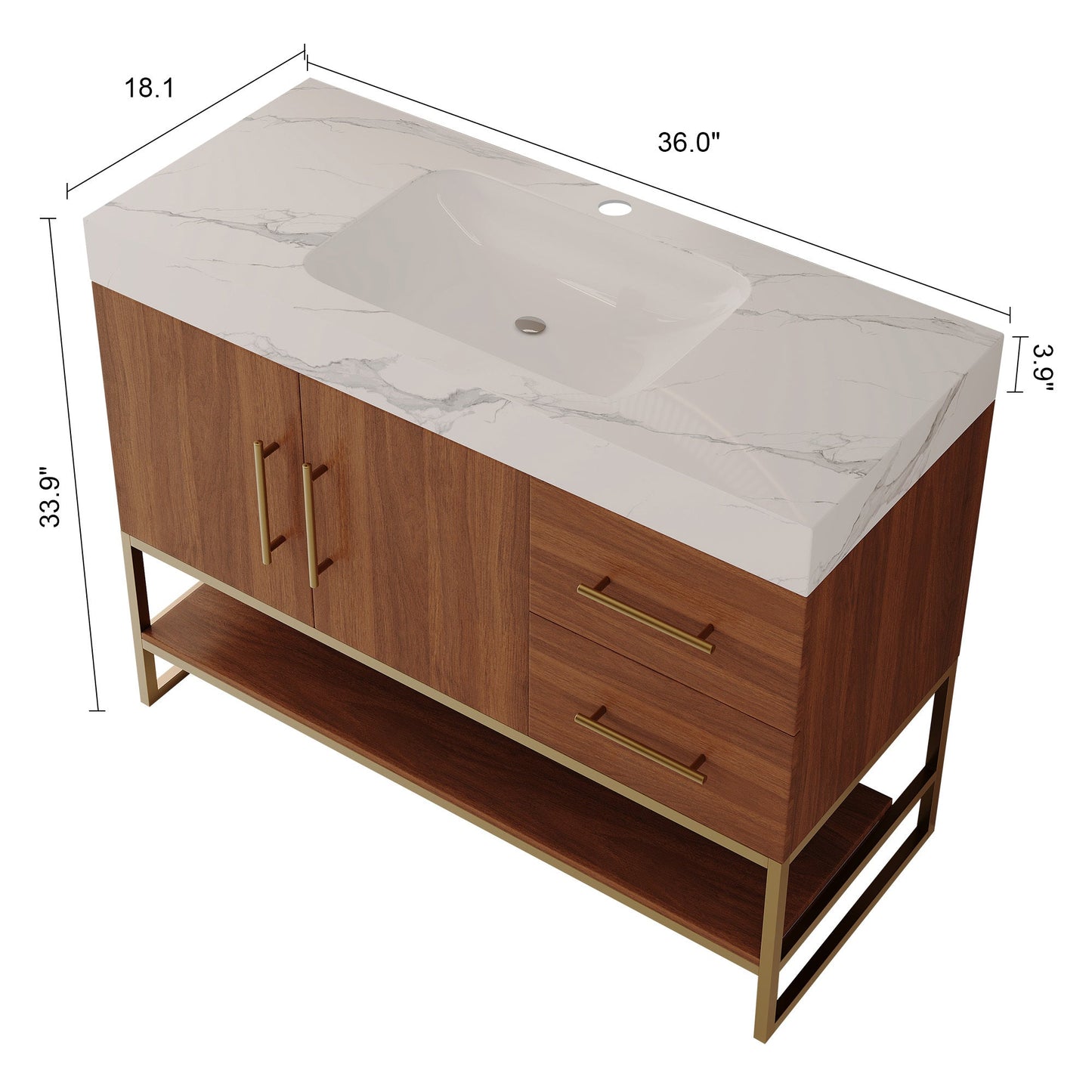 36' Modern Free-Standing Bathroom Vanity with Seamless Ceramic Sink & Sintere...