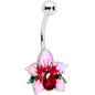 Red Gem Exotic Flower Belly Ring