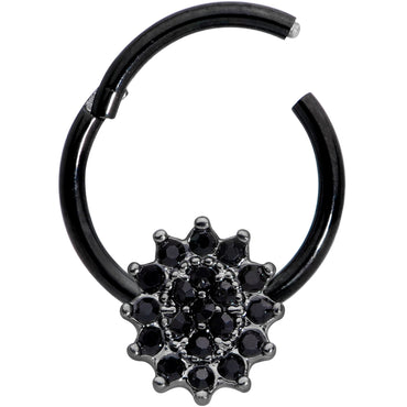 16G 3/8 Black Gem Black Oval Hinged Segment Ring