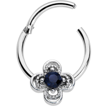 16G 3/8 Blue Gem Stylized Deco Cross Hinged Segment Ring