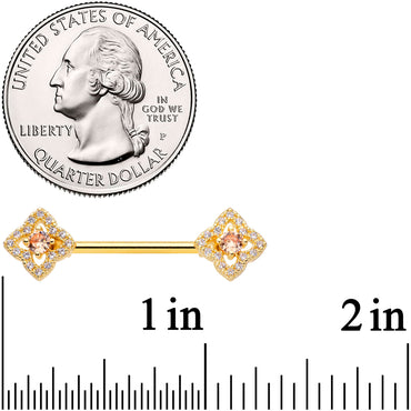 14G 9/16 Clear CZ Gem Gold Tone Rhombus Royale Nipple Ring Set