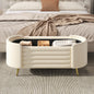 Storage Ottoman Oval Chenille Beige Metal Legs Hidden Storage 44.9x18x18 In