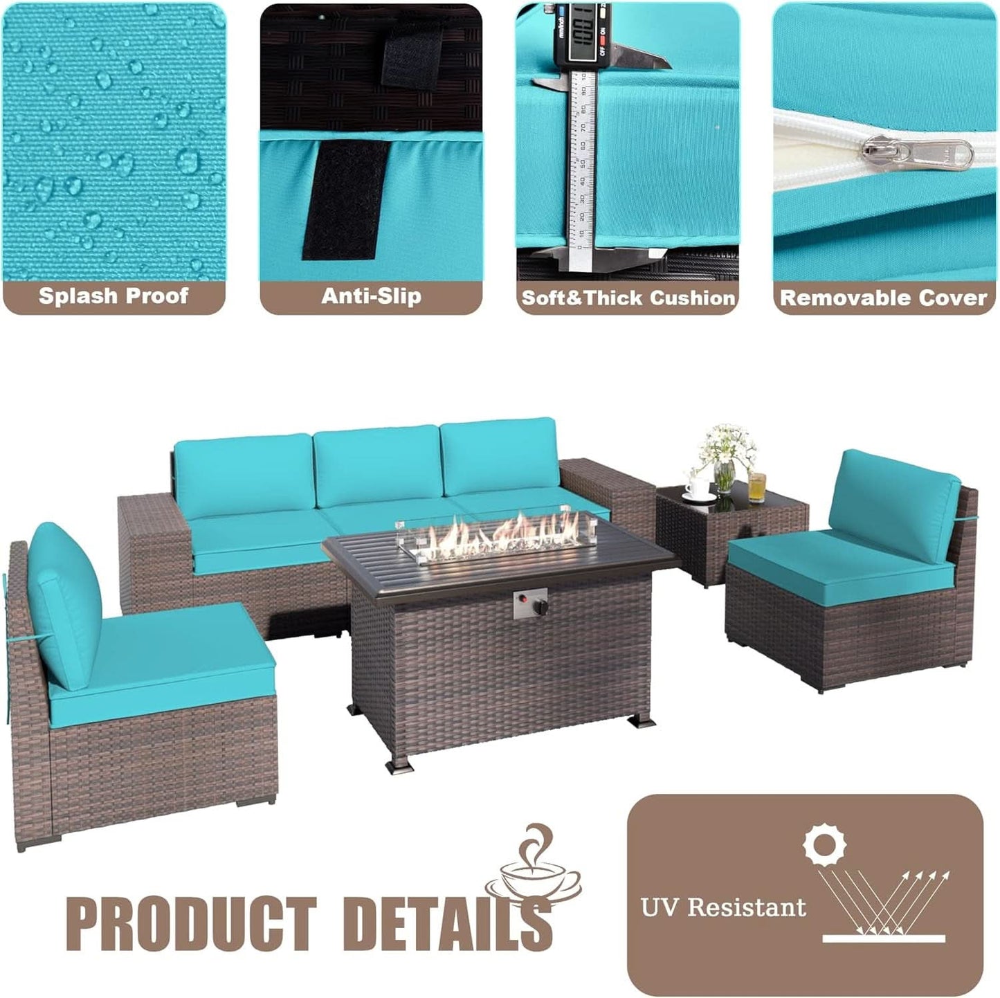 Rattan Patio Furniture Set With Fire Pit Table