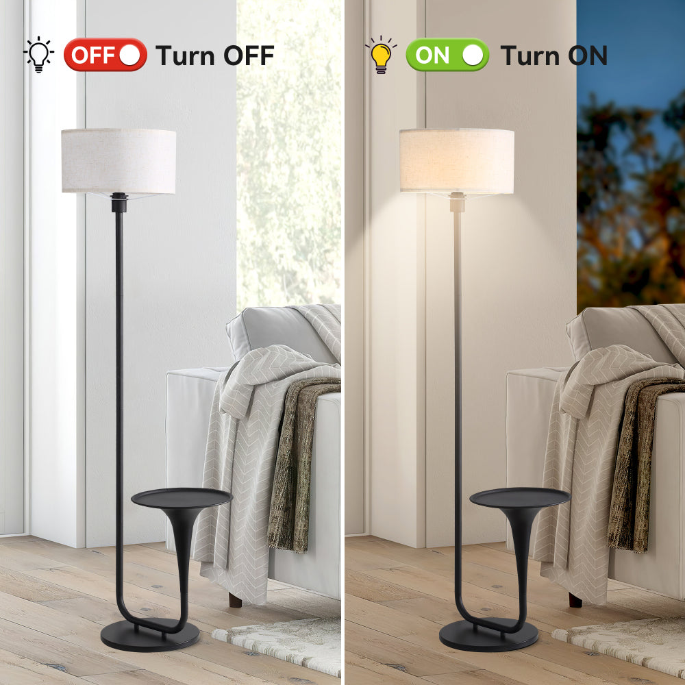Dimmable Floor Lamp with Side Table | 57.5" Vintage Standing Light, Foot Switch & Bulb Included