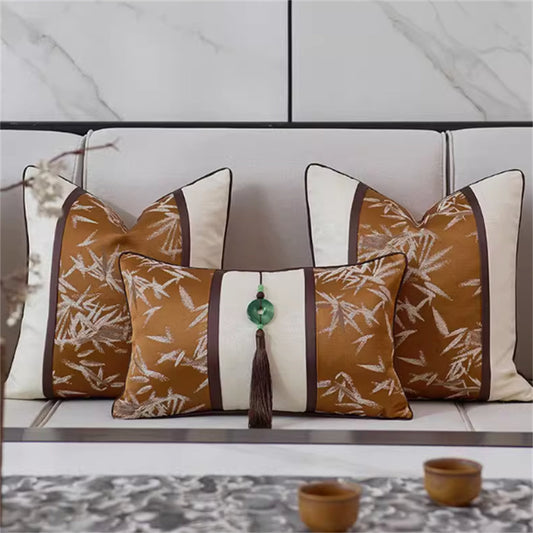 Asian Bamboo Leaf Embroidered Cushion (Cover or with Insert)