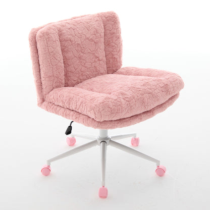 Swivel Chair Faux Alpaca Pink Wide 26.4 In Seat 360 Degree Height Adjust