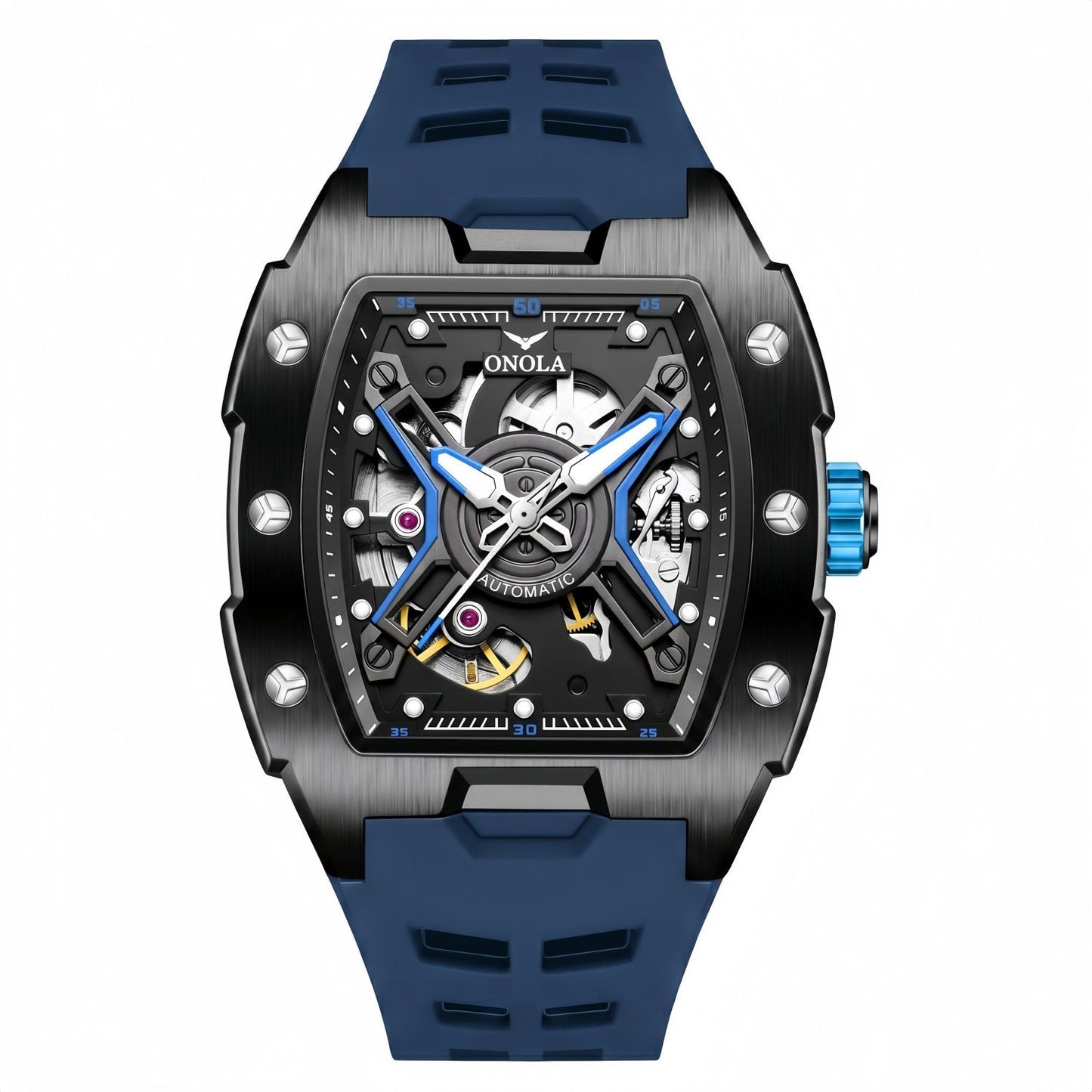 Fully Automatic Mechanical Mens Watch With A Silicone Strap And Water Resistance
