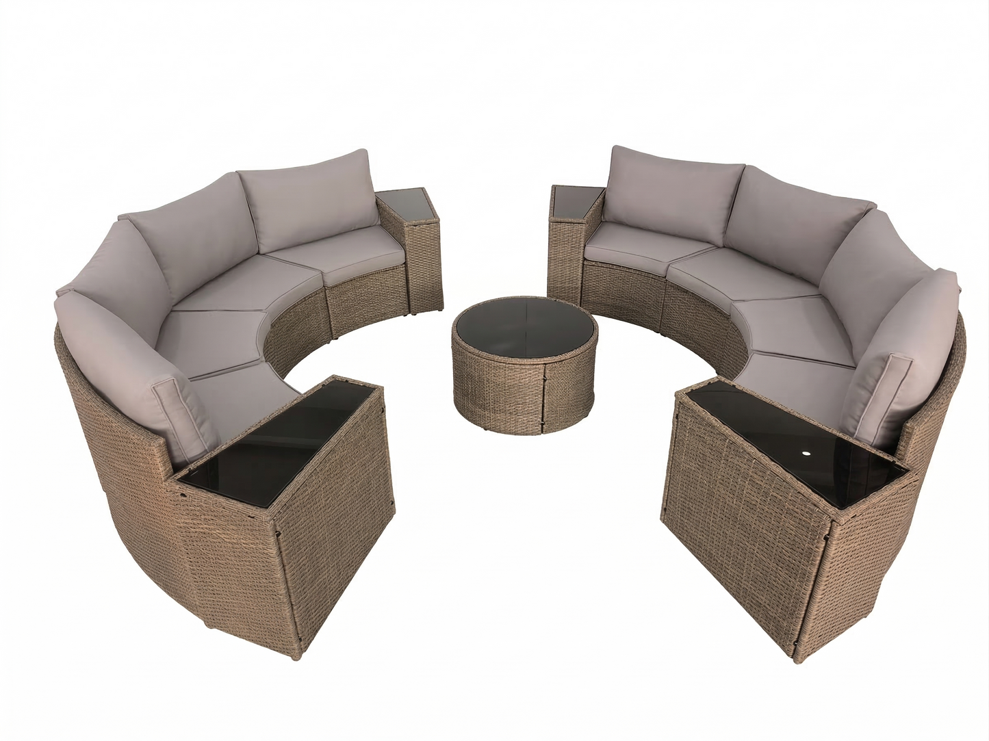 Outdoor Sectional Set PE Rattan Steel Light Gray 13pc