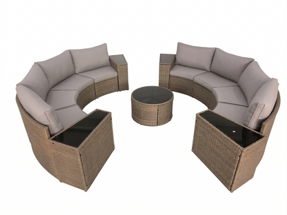 Outdoor Sectional Set PE Rattan Steel Light Gray 13pc