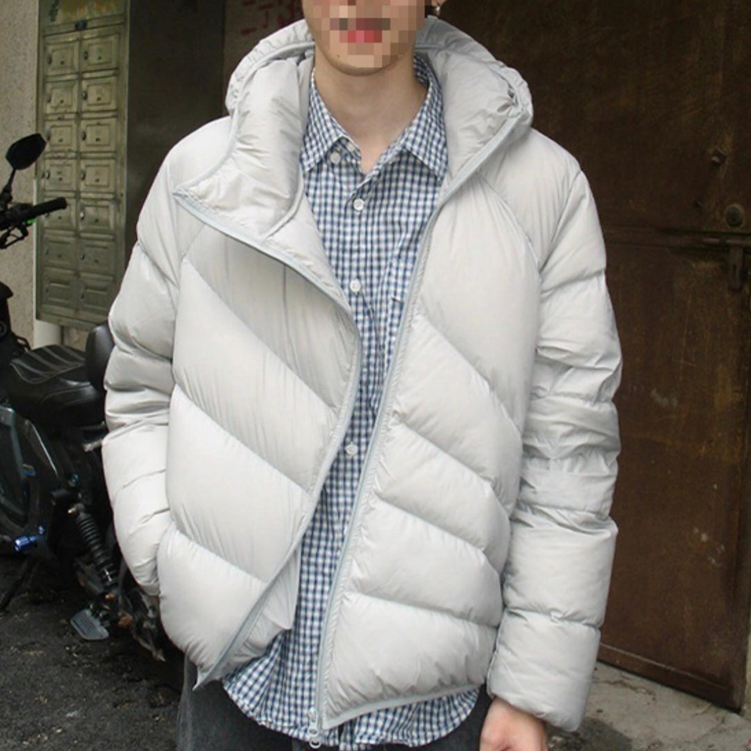 Mens Winter Thickened Warm Loose-Fit Coat With Diagonal Zipper