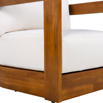 Outdoor Club Chair Acacia Wood Tub Shape Teak Beige Cushion