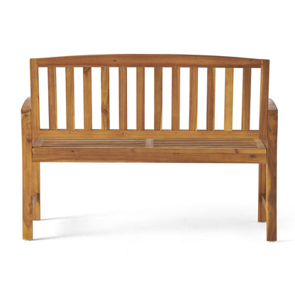 Outdoor Bench Acacia Wood Teak Finish Farmhouse Backrest 48.82x23.62 In 250 LB