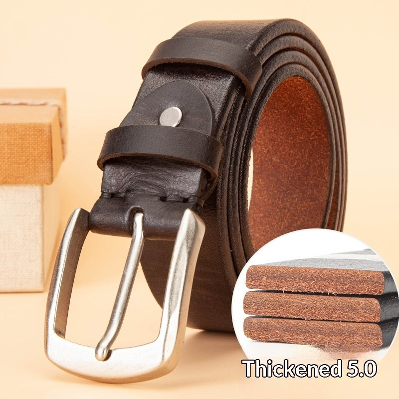 Mens Leather Belt Versatile Solid Pin Buckle Waistband