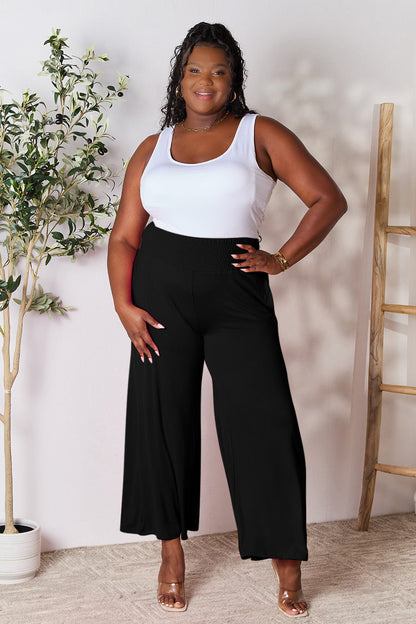 Smocked High-Waist Wide Leg Pants