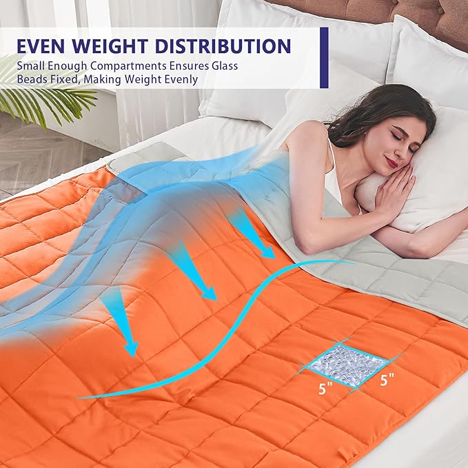 yescool Weighted Blanket for Adults (17 lbs, 48" x 72", Orange) Cooling Heavy Blanket for Sleeping Perfect for 110-130 lbs, Twin Size Breathable Blanket with Premium Glass Bead, Machine Washable