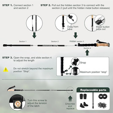 Trekking Poles for Hiking - Walking Sticks for Men, Women, Seniors, 2pc Collapsible Lightweight Aluminum Alloy Hiking Poles for Nordic Walking & Outdoor Adventures
