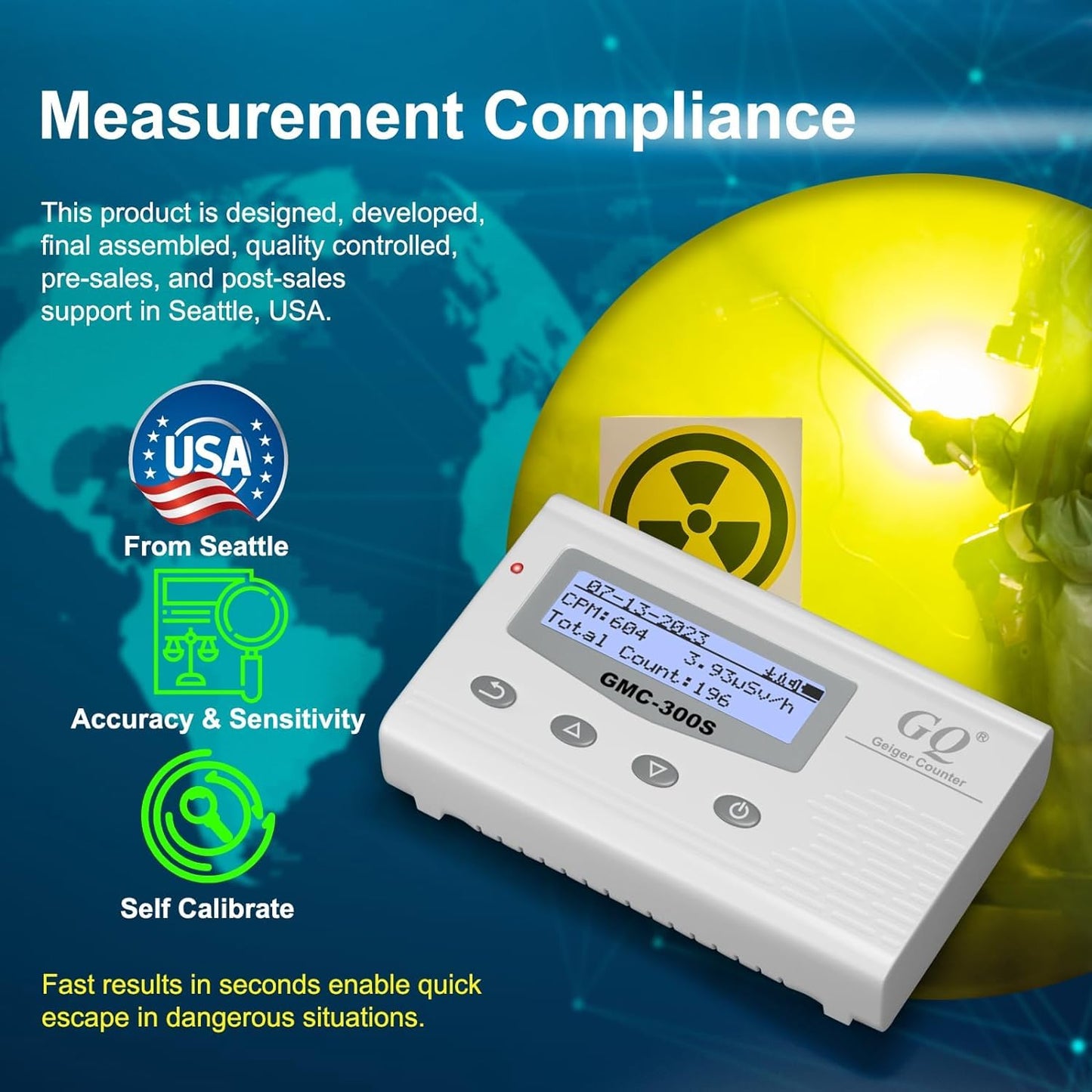 GQ 300S Geiger Counter Nuclear Radiation Detector Dosimeter for Beta, Gamma, X-Ray Portable Radiation Monitor Geiger Counter (Silicone case)