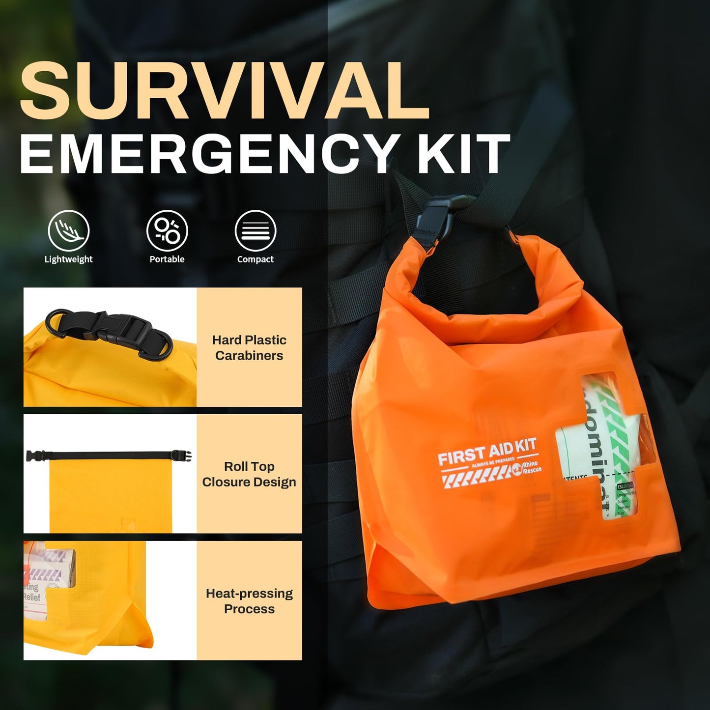 RHINO RESCUE Waterproof Boat First Aid Kit, Lightweight Boat Accessories Dry Bag, Emergency Marine Survival Supplies for Outdoor Kayak, Fishing, Floating, Swimming, Beach & Camping (Yellow)