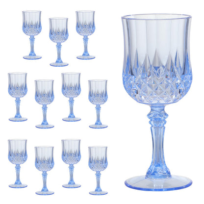 CALBODE Blue Plastic Wine Glasses Set of 12 7oz Unbreakable Reusable Dishwasher