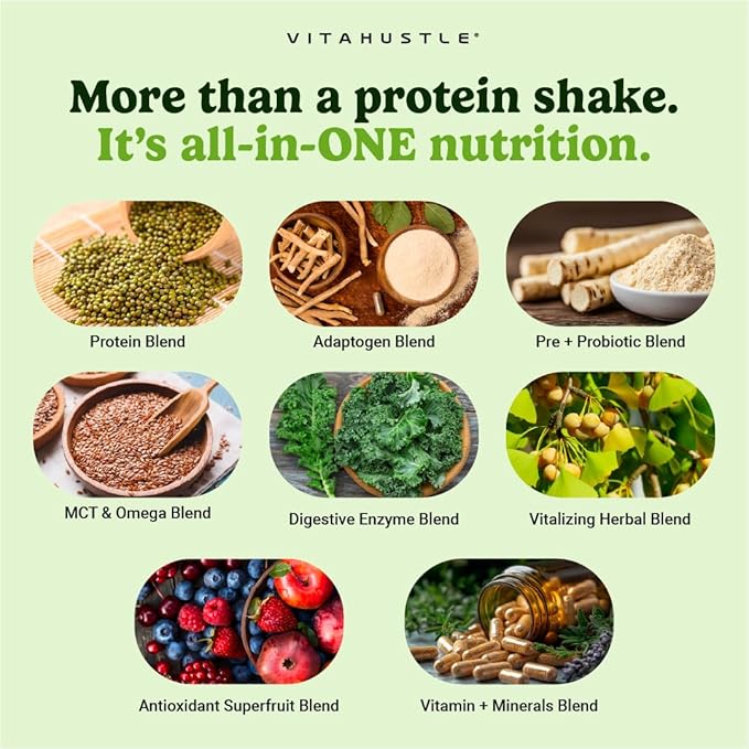 VitaHustle ONE Meal Replacement Shake - Plant Based Protein Powder by Kevin Hart - Vegan, Meal Replacement Powder with Superfoods, Vitamins, Adaptogens & Probiotics -Vanilla Flavor, 15 Servings