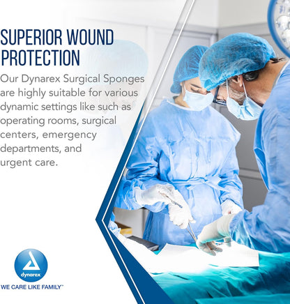 Dynarex Surgical Gauze Sponge, 3" x 3" 12 Ply 200ea/bx, 20bxs/cs (4000 Count)