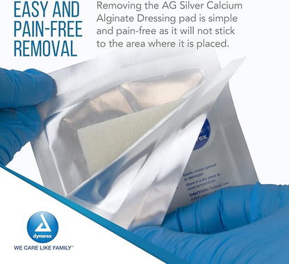 Dynarex DynaGinate AG - Silver Calcium Alginate Dressing, 4" x 8", 5ea/bx, 10bxs/cs (50 Count)