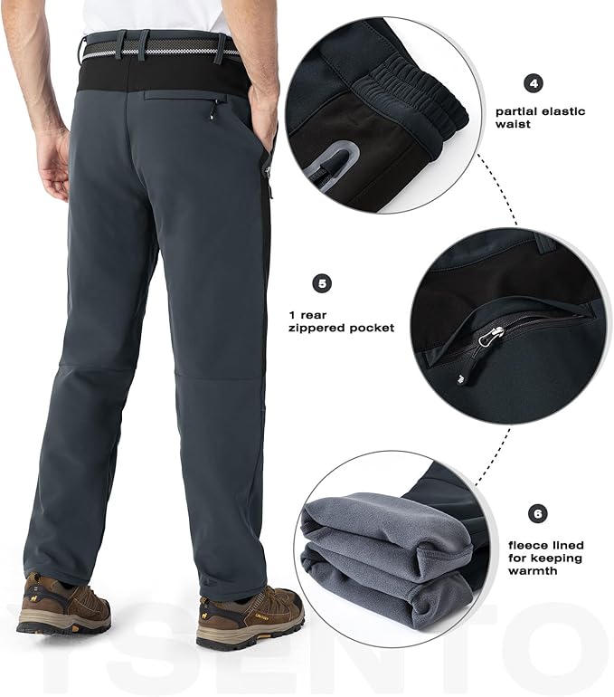 YSENTO Men's Fleece Lined Ski Snow Pants Winter Waterproof Softshell Insulated Hiking Cargo Pants
