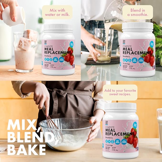 Yes You Can! Meal Replacement Shake - 20G Protein, 5G Fiber, 21 Vitamins & Minerals - Meal Replacement Protein Powder - Complete All-in-One Nutrition - 15 Servings (Strawberry)