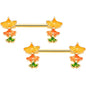 14G 9/16 Gold Tone Autumn Leaves Fall Barbell Nipple Ring Set