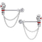 14G 9/16 Red Gem Skeleton Hands Halloween Dangle Nipple Ring Set