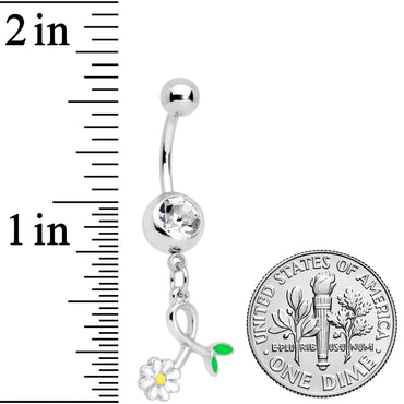 Clear Gem Daisy Curl Flower Dangle Belly Ring