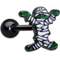 16G 1/4 Black Plated Green White Mummy Halloween Cartilage Tragus