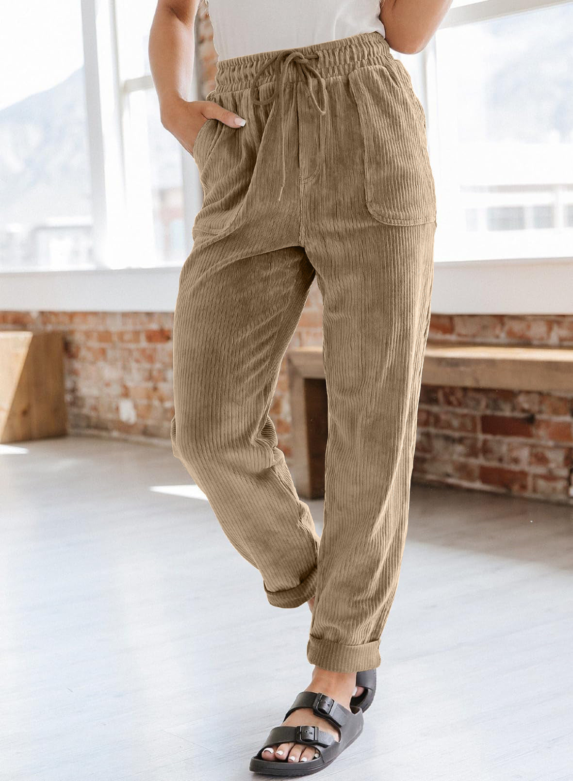 European And American Casual Pants Fashion Solid Color Corduroy Wide-leg Pants Women's Pants
