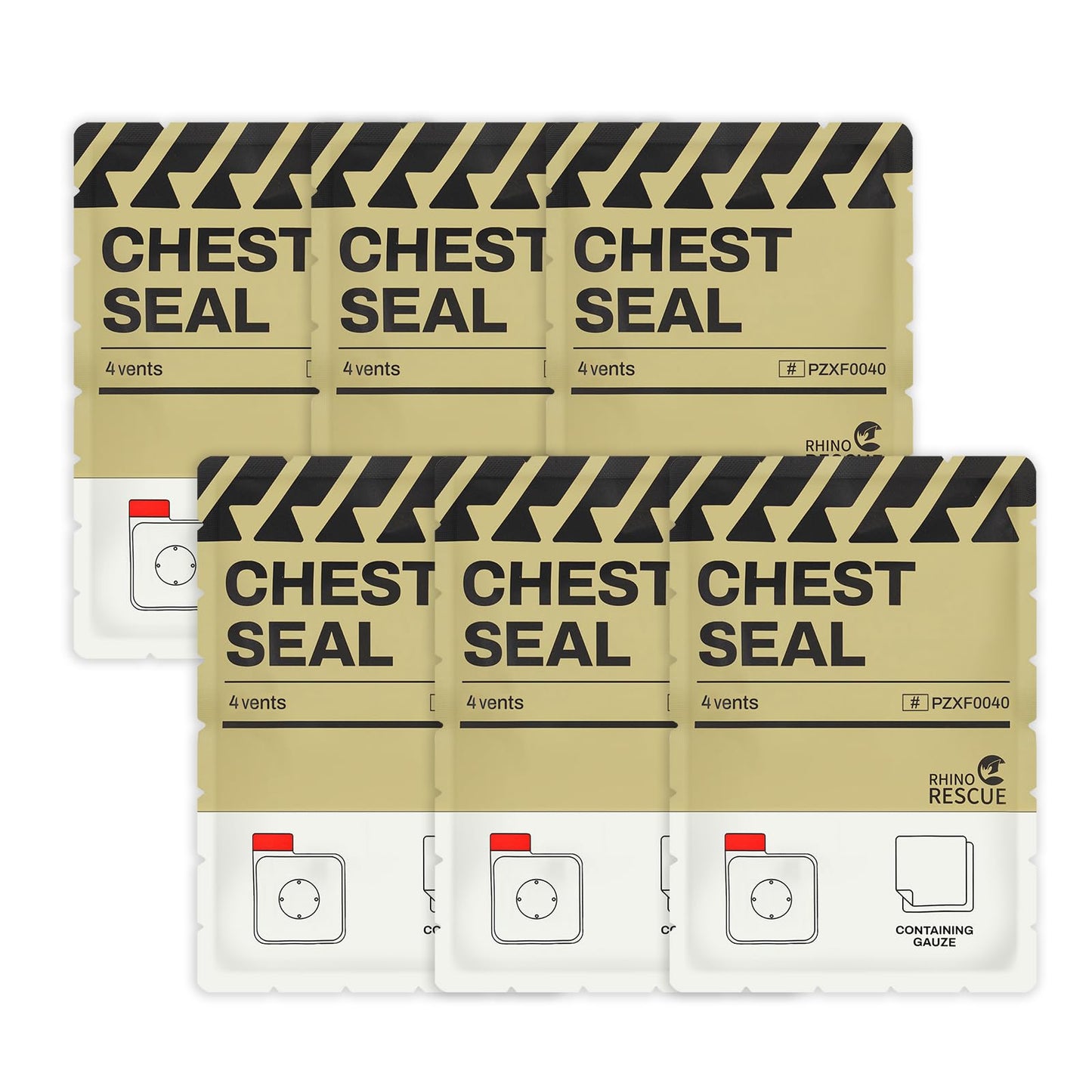 RHINO RESCUE Vented Chest Seal, 4 Vents, Sterile Emergency Trauma Dressing, Occlusive Adhesive Pad, IFAK Trauma Refill Medical First Aid Supplies for Wound Care, Gunshot Wound, Sucking Chest(2 Count)