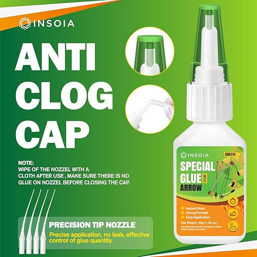 Arrow Fletching Glue, 30g Clear Fast-Dry Insert Adhesive for Arrow Vanes, Feathers & Fletching ??Super Bond Arrow Glue for Carbon, Aluminum & Wood Shafts, Waterproof & Precision Tip