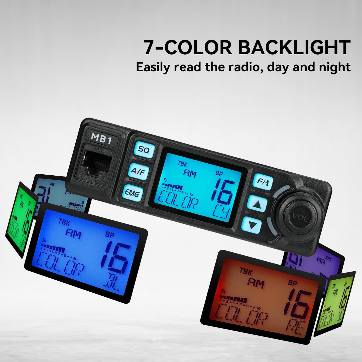 Retevis MB1 40 Channel CB Radio, Noise Cancellation Long Range Mobile Radio, with CB Antenna and Cigarette Lighter, Emergency Channel 9/19, 7-Color Screen, Auto-Scan, External Speaker Jack for Trucker