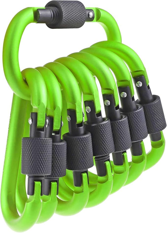 10 Pack Aluminum D Ring Key Rings Hiking Clips Locking Carabiner for Hiking Camping Fishing and Outdoor Use，Clips with Screw Gate Multicolored