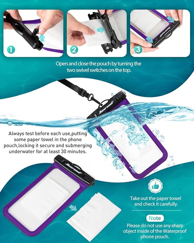 Hiearcool Universal Waterproof Phone Pouch, Dry Bag Compatible for iPhone 17 16 15 14 13 Pro Max XS Plus Samsung Galaxy S22 Cellphone Up to 8.3", IPX8 Water Proof Cell Phone Case for Beach-2Pack