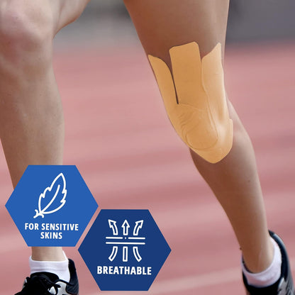 MedPride Kinesiology Tape – Tan 2”x5M Latex-Free Athletic Tape for Pain Relief, Injured Muscle Support, 24/Box, Case of 6 (144 Count)