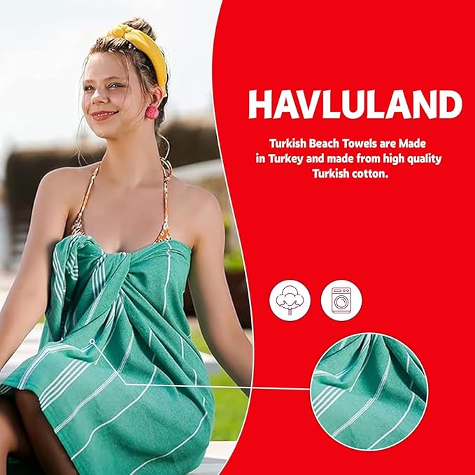 HAVLULAND Turkish Beach Towels Oversized -100% Turkish Cotton Super Soft Lightweight - Absorbent and Quick Drying Bath Towel - Sand Free Beach Towel - Turkish Towels for Adults (Lilac, 12 Pack)