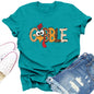 Dabon Thanksgiving Turkey Leopard Letter Print Tee Tops Cyan Size XL