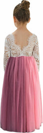 Girls Tulle Flower Girl Dress - Lace Back A-Line Party Dress