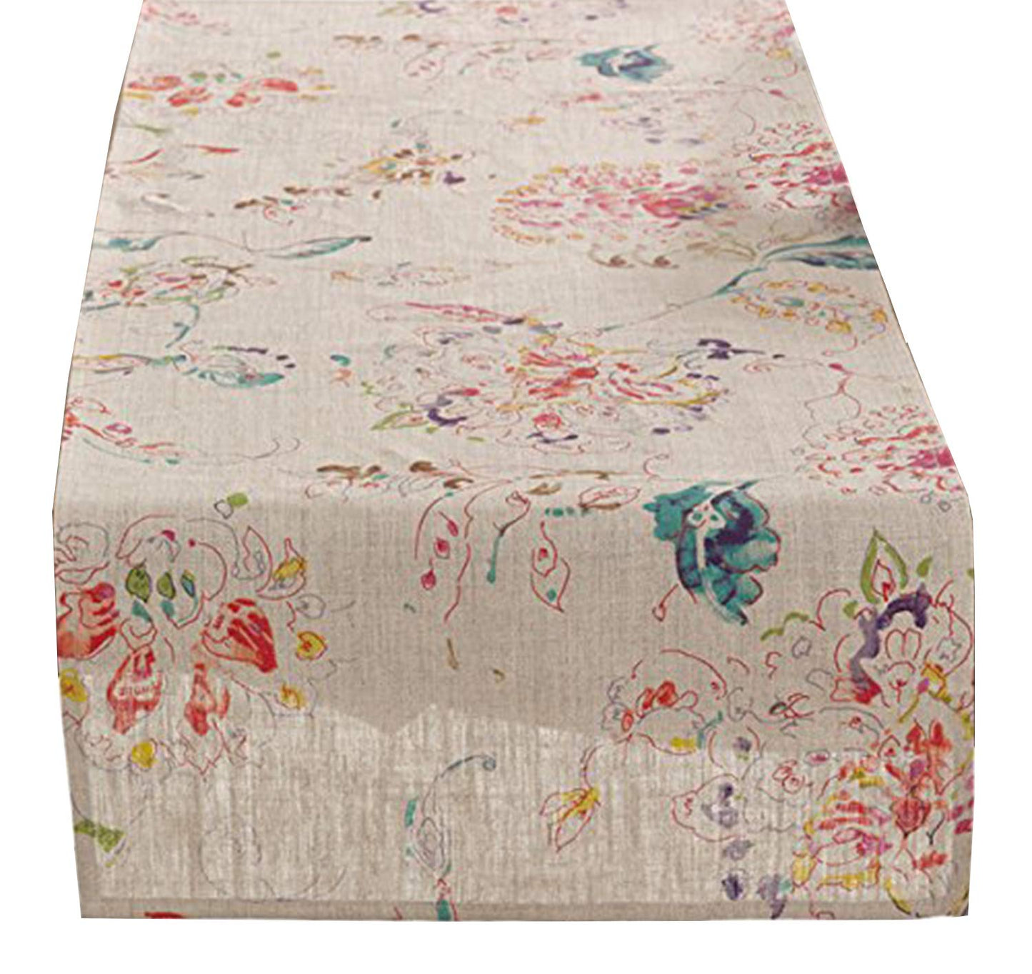 Fennco Styles Primavera Collection Printed Floral Design 100% Linen Table Runner