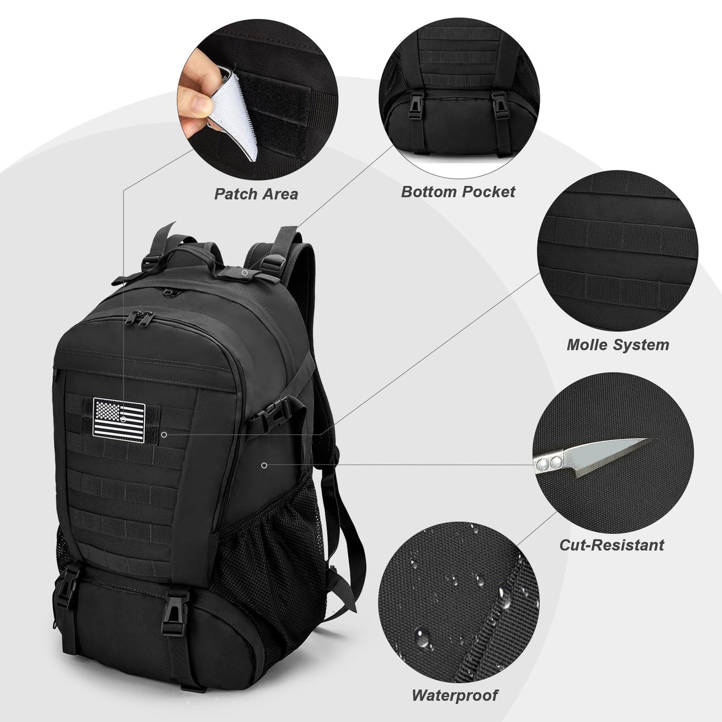 Jueachy Tactical Backpack for Men Hiking Day Pack Molle Military Rucksack Waterproof 30L EDC Bag with USA Flag Patch