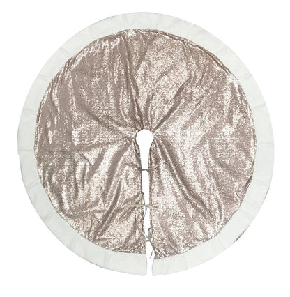 Fennco Styles Unique Silver Sequin Sherpa Border Christmas Tree Skirt 56" Round