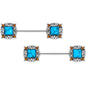14G 9/16 Blue Faux Turquoise Square Barbell Nipple Ring Set