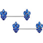 14G 9/16 Blue CZ Gem Fountain Barbell Nipple Ring Set