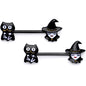 14G 9/16 Black Cat Pretty Witch Halloween Barbell Nipple Ring Set