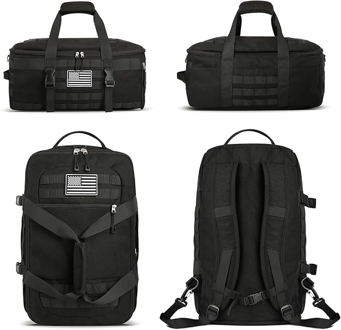 ETRONIK Gym Bags for Men, Large Tactical Duffle Bag Backpack with Shoe Compartment, 3 in 1 Carry on Bag Travel Backpack with Wet Pocket, Weekender Overnight Range Bag for Workout Football Gym, Black